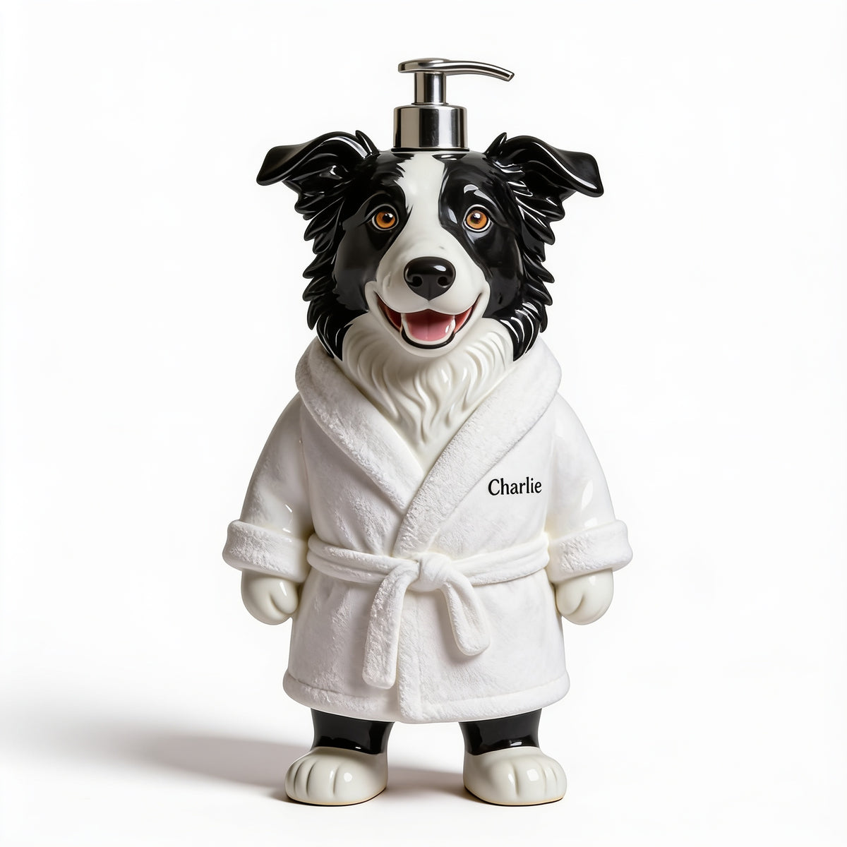 Personalized Border Collie Bath Robe Soap Dispenser Dog Lover Bathroom Gift