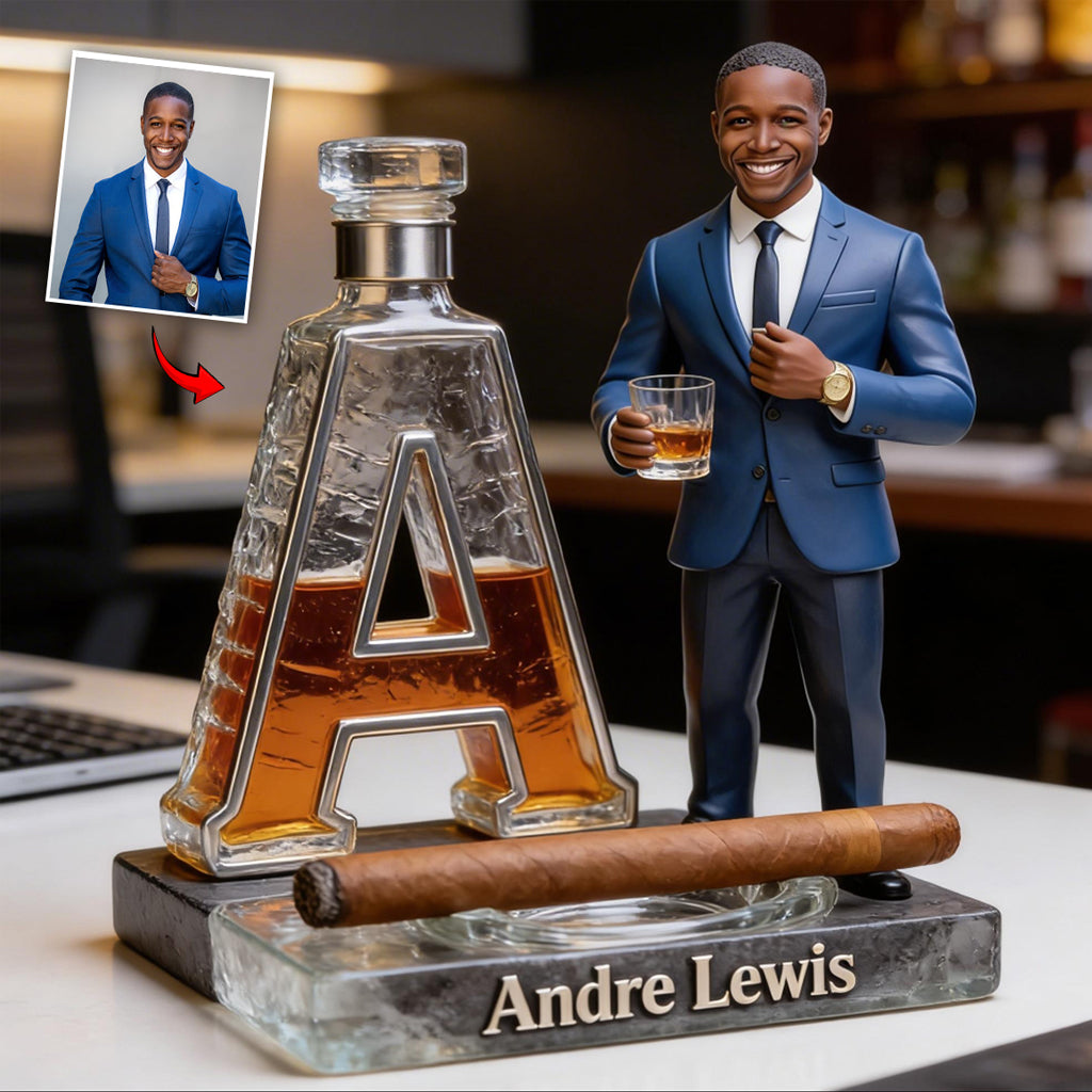 Custom Photo Adult Latina Man Whiskey Cigar Shaped Acrylic Plaque, Whiskey Lover Gift