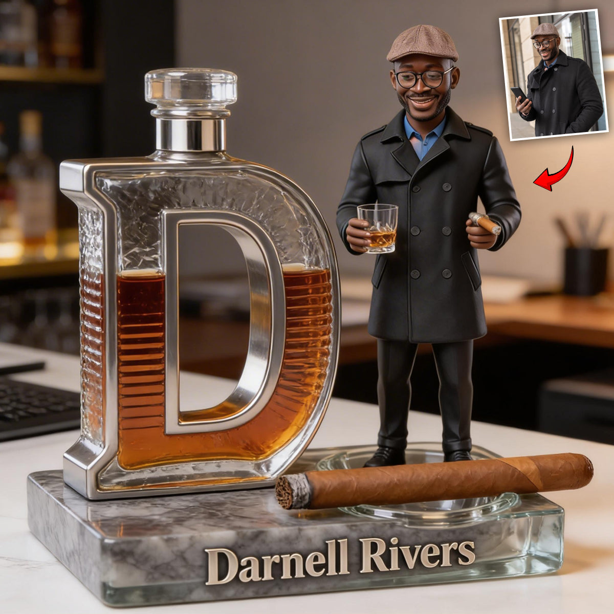 Custom Photo Adult Man Whiskey Cigar Shaped Acrylic Plaque, Unique Mens Gift