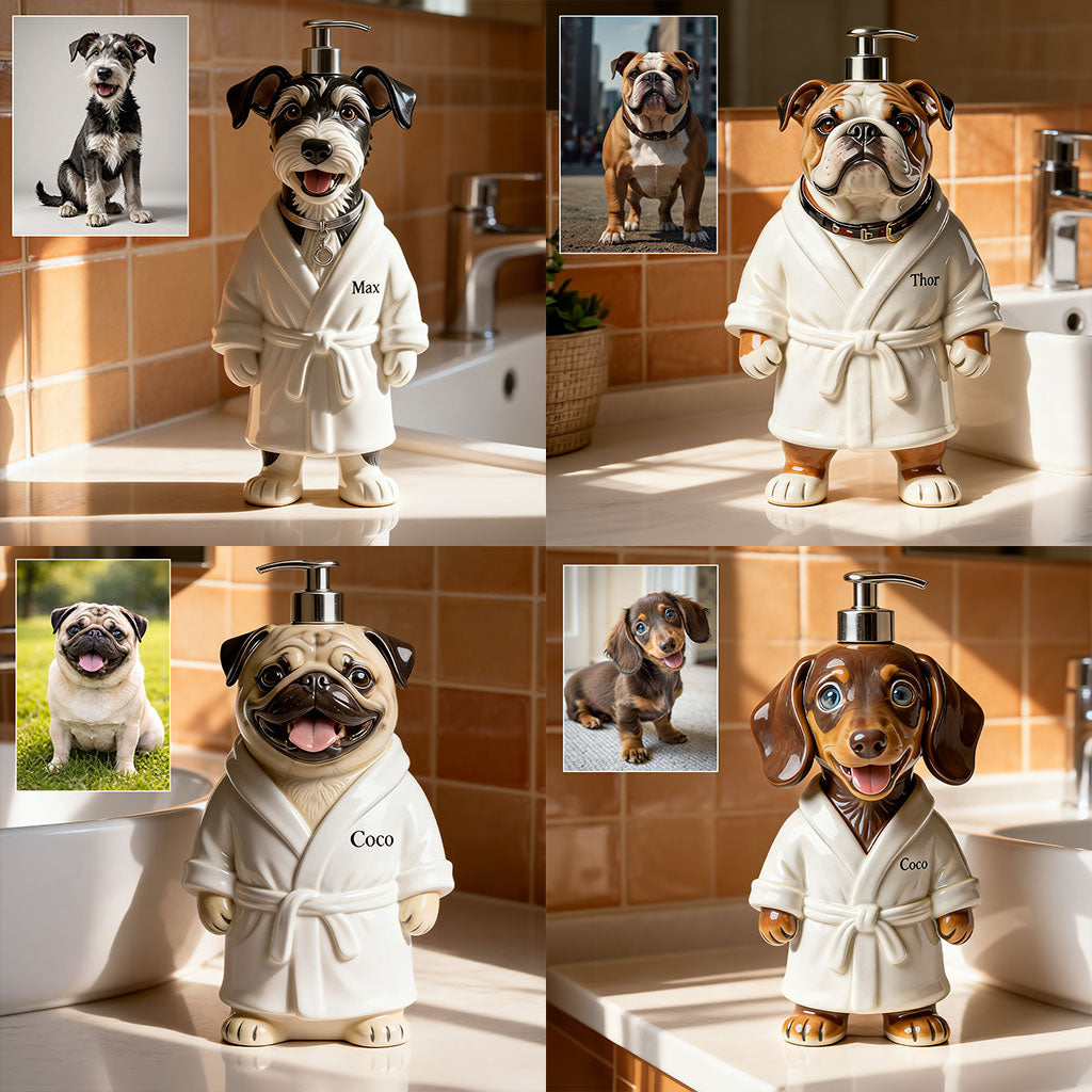 Personalized French Bulldog Bathrobe Soap Dispenser, Pet Lover Bathroom Decor