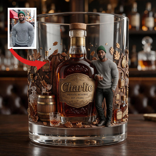 Personalized Bearded Black Man Whiskey Glass Bourbon Lover Gift
