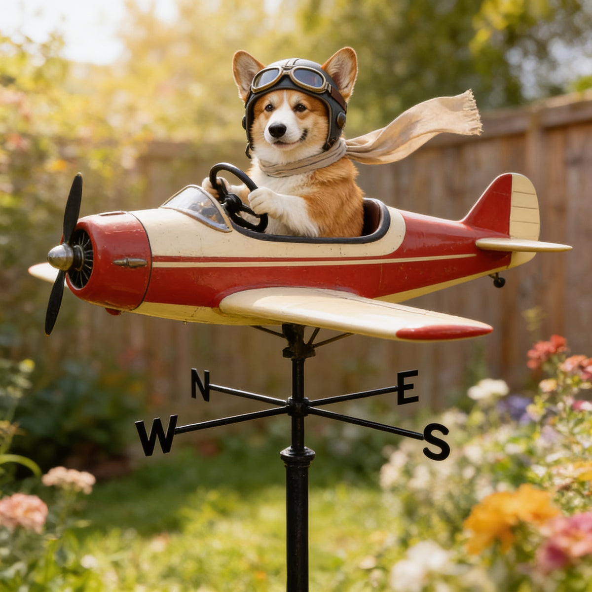 Custom Photo Welsh Corgi Pilot Airplane Weather Vane Garden Pet Lover Gift