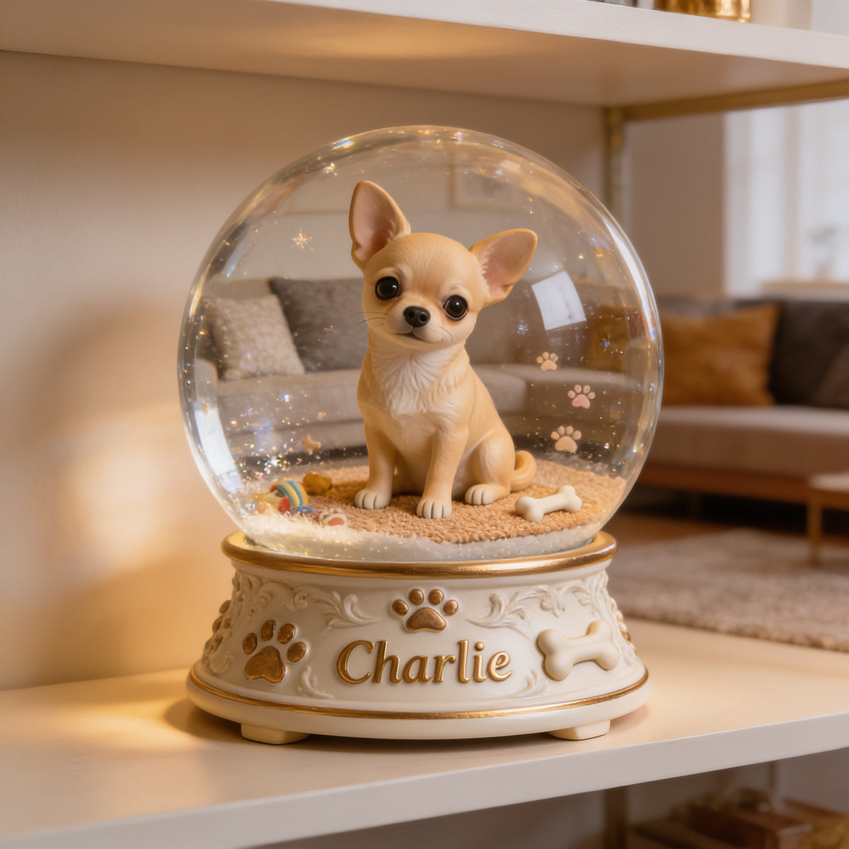 Personalized Fawn Chihuahua Snow Globe Acrylic Table Decor, Pet Lover Gift