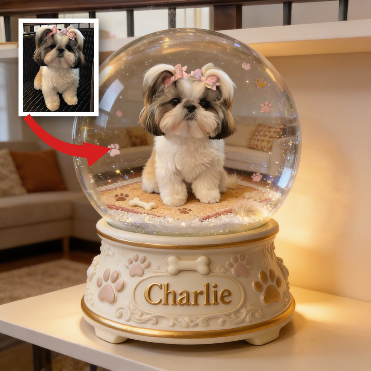 Personalized Fluffy Long Haired Shih Tzu Acrylic Table Plaque Dog Lover Gift