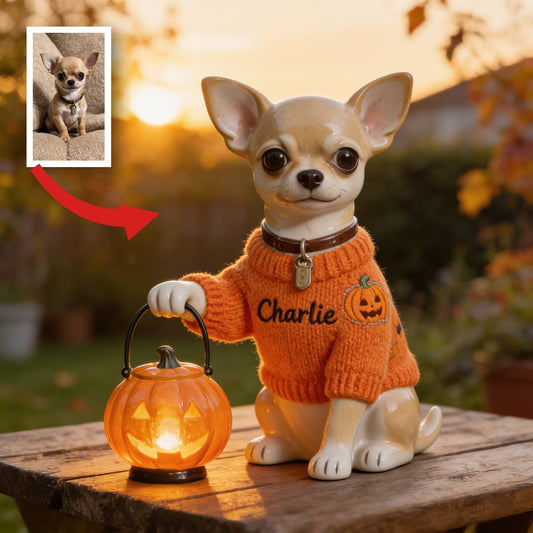 Personalized Fall Chihuahua Solar Acrylic Light Garden Decor