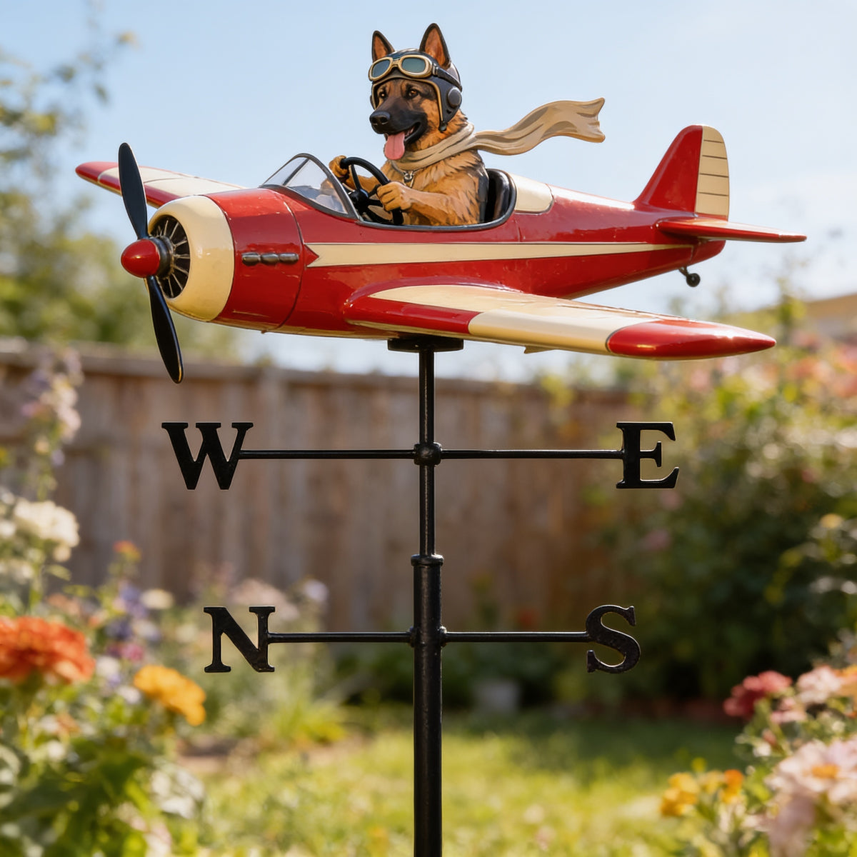 Custom Photo German Shepherd Pilot Weather Vane, Pet Lover Outdoor Garden Decor Gift