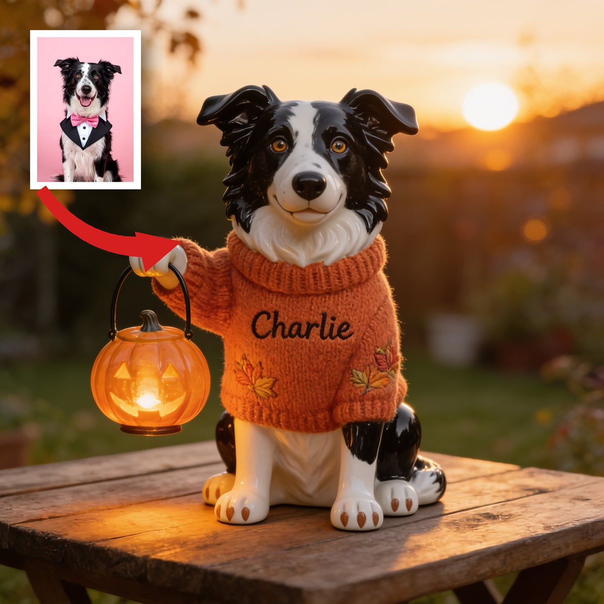 Personalized Fall Border Collie Solar Acrylic Light Garden Decor