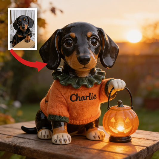 Personalized Fall Black and Tan Dachshund Solar Acrylic Light Garden Decor