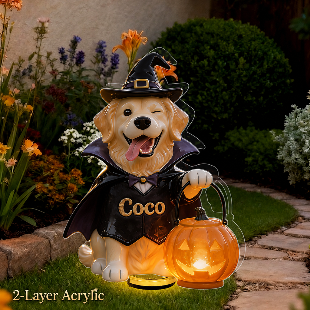 Personalized Fall French Bulldog Solar Acrylic Light Garden Decor