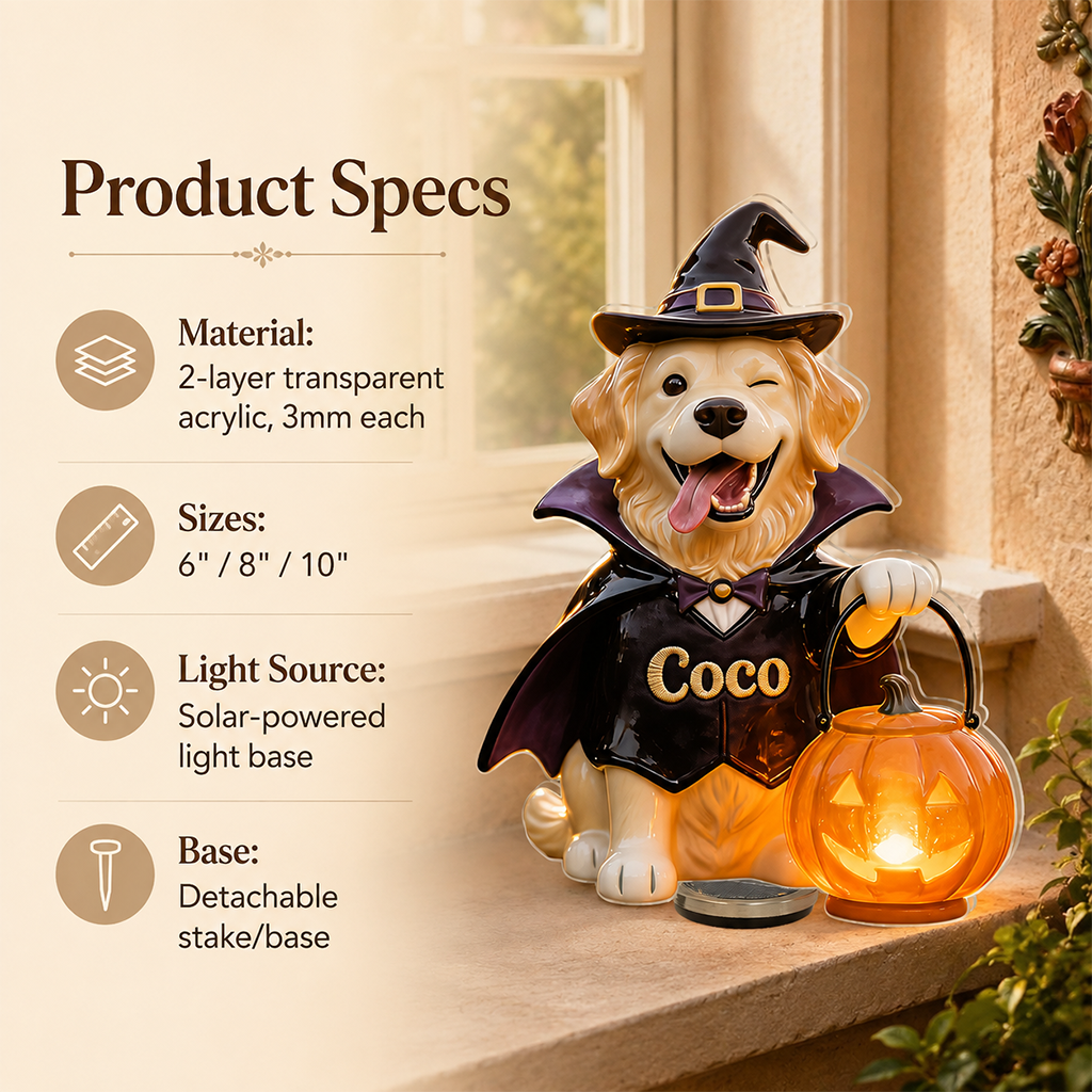 Personalized Halloween Grey French Bulldog Solar Acrylic Light Garden Decor