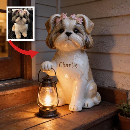 Personalized Fluffy Shih Tzu Solar Acrylic Light Pet Owner Garden Decor