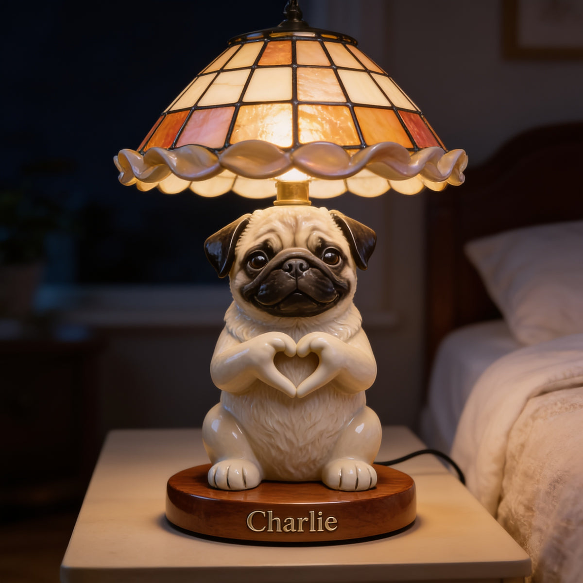 Personalized Cute Pug Acrylic LED Night Light, Dog Lover Bedroom Decor Gift