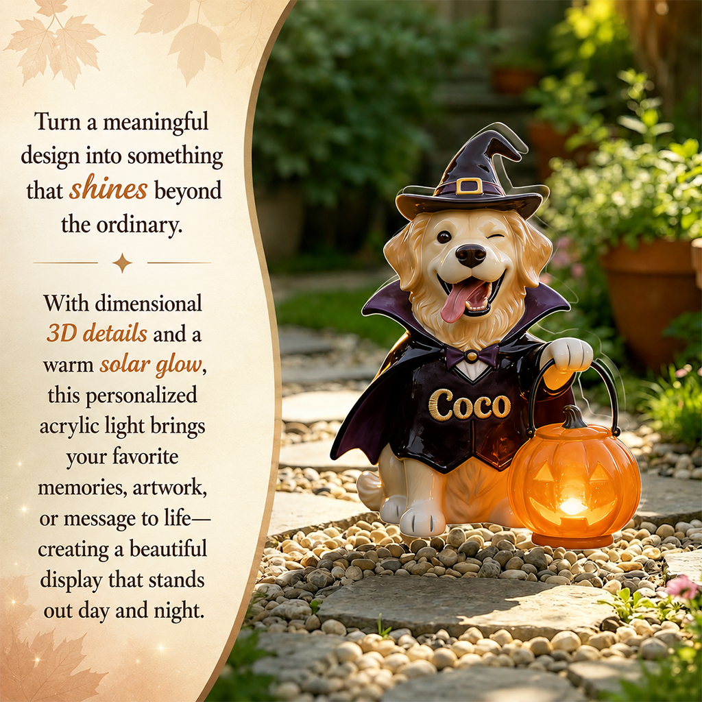Personalized Fall Welsh Corgi Solar Acrylic Light Garden Decor