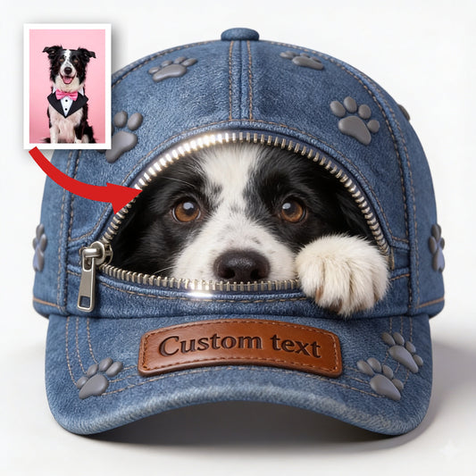 Custom Photo Black and White Border Collie Classic Cap Dog Lover Gift