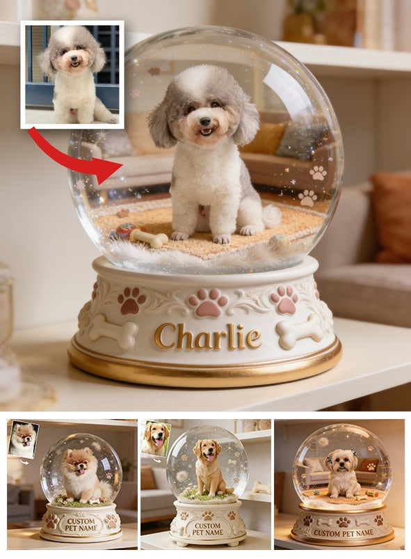 Personalized Curly Fur Poodle Snow Globe Acrylic Plaque Table Decor Dog Lover Gift