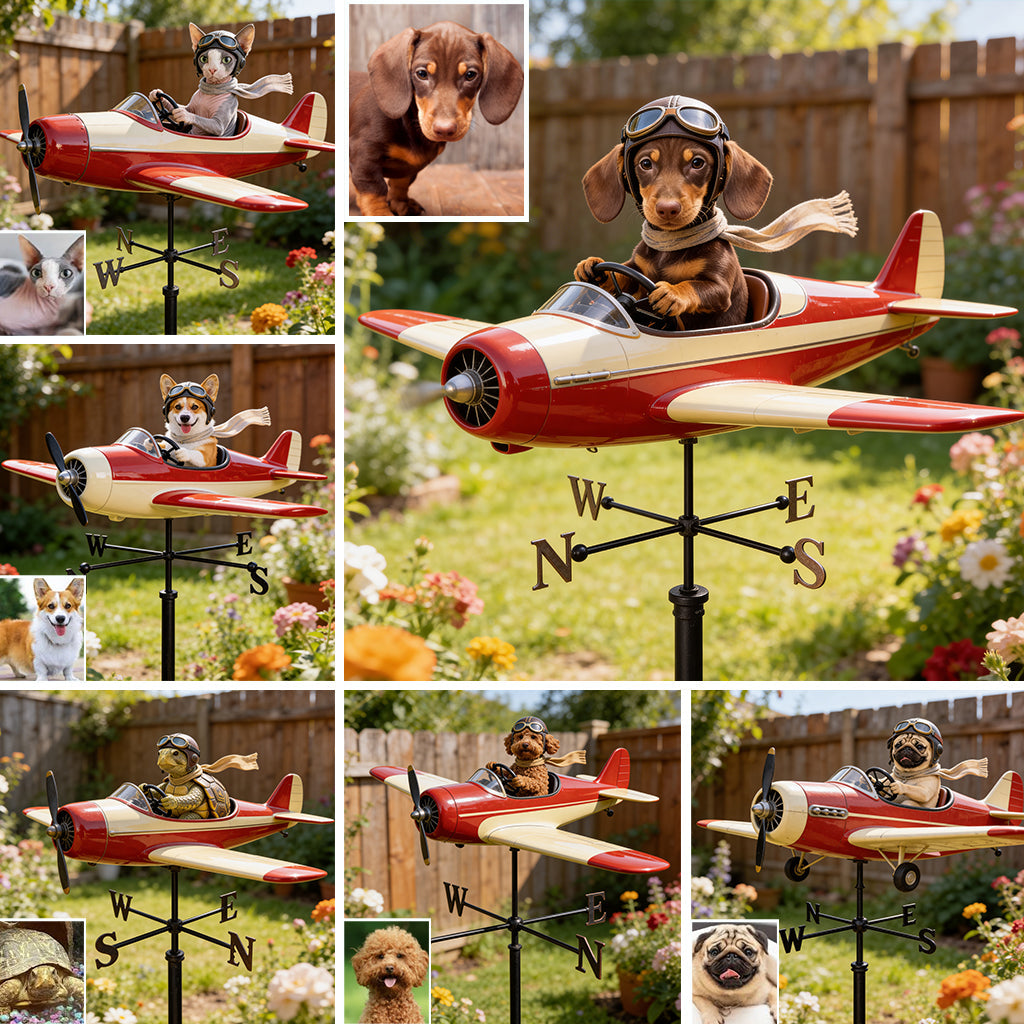 Custom Photo Pilot Shiba Inu Weather Vane, Pet Lover Garden Decor Gift