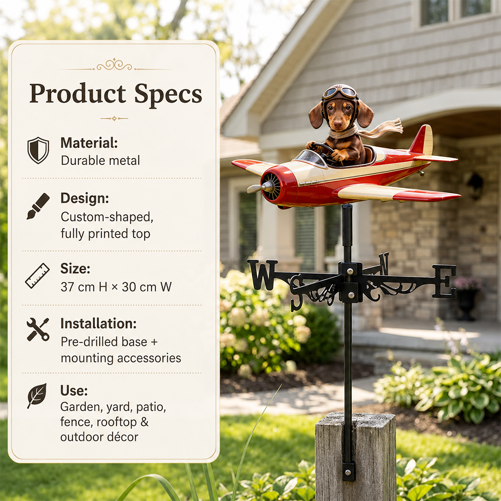 Custom Photo Golden Retriever Pilot Airplane Weather Vane, Garden Pet Lover Gift