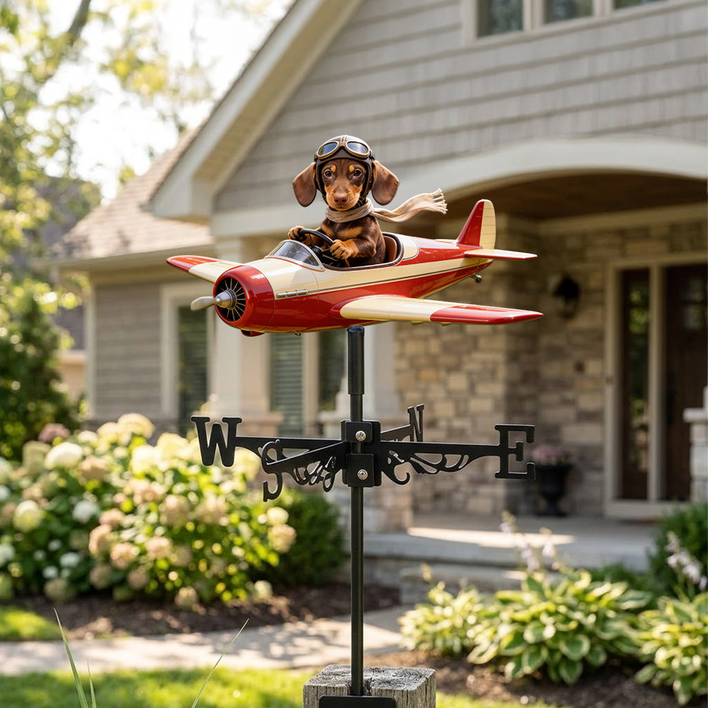 Custom Photo Fluffy Pomeranian Pilot Weather Vane Pet Lover Garden Decor