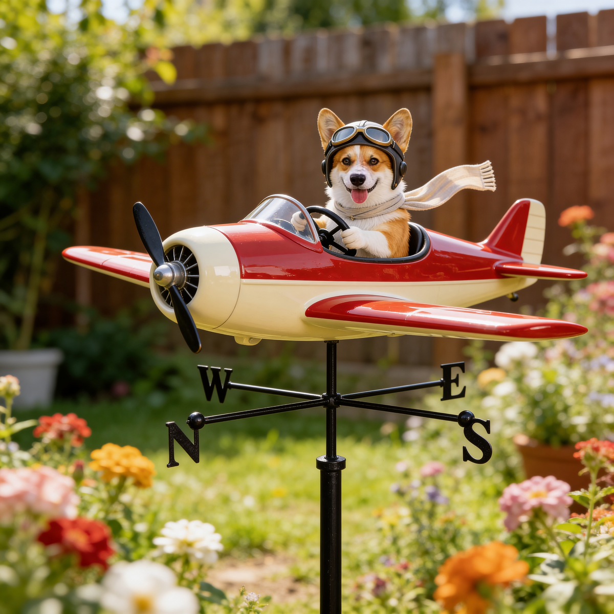 Custom Photo Fluffy Pomeranian Pilot Weather Vane Pet Lover Garden Decor