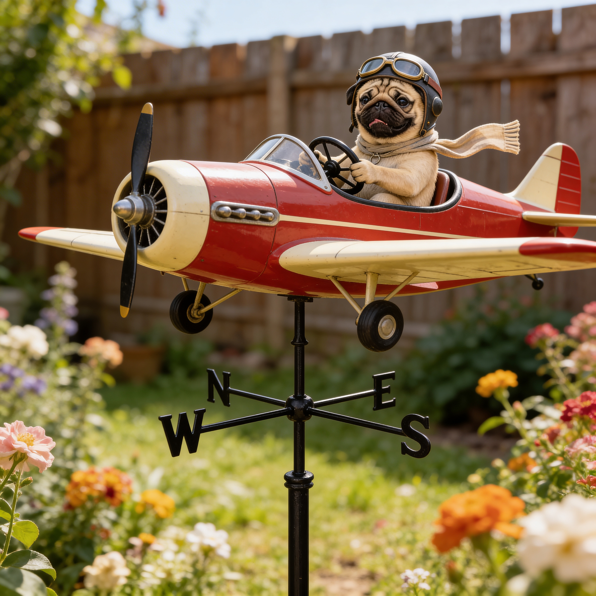Custom Photo Fluffy Pomeranian Pilot Weather Vane Pet Lover Garden Decor
