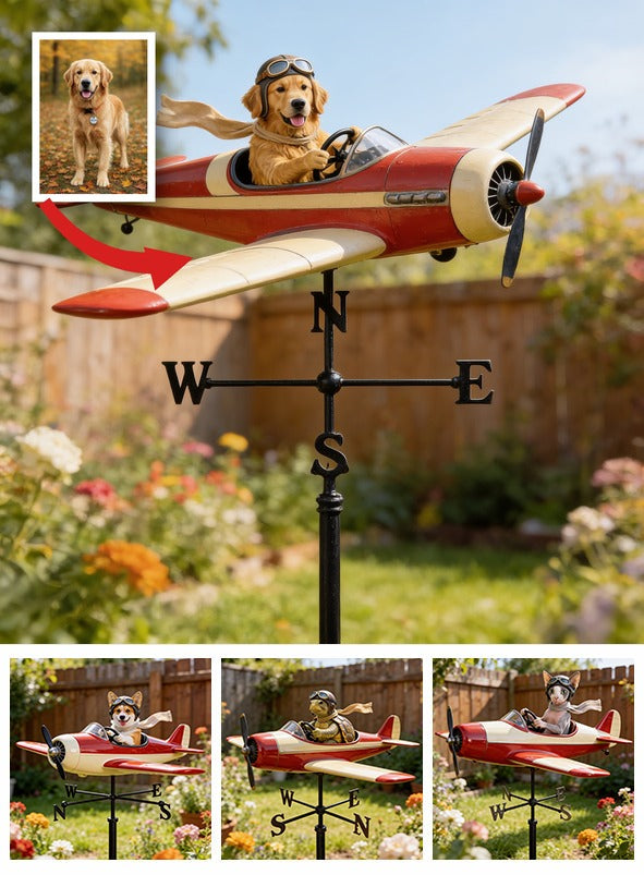 Custom Photo Golden Retriever Pilot Airplane Weather Vane, Garden Pet Lover Gift