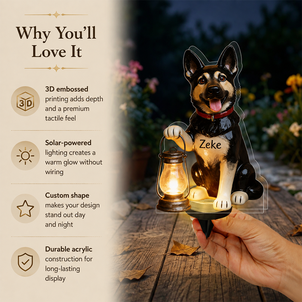 Personalized Black and White Border Collie Solar Acrylic Light Garden Decor