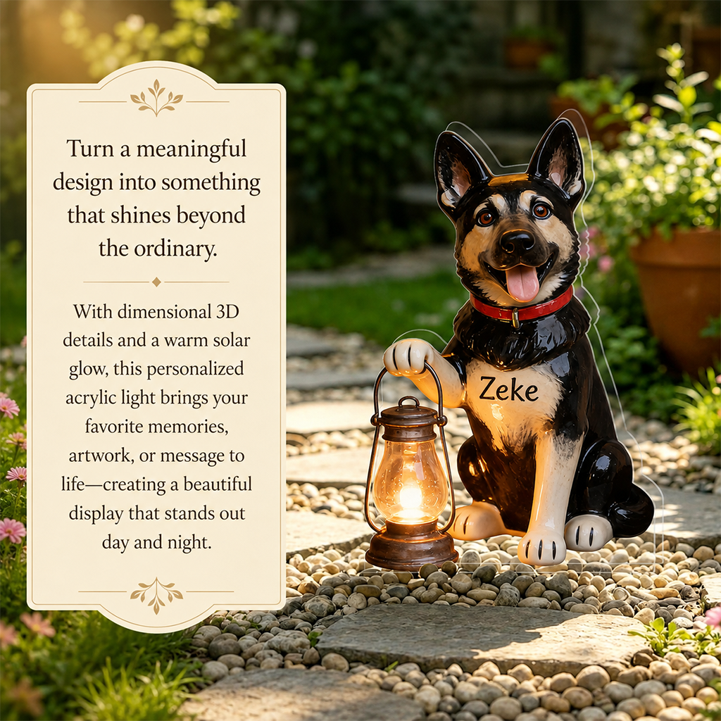 Personalized Sitting Tan Shiba Inu Solar Acrylic Light Garden Decor