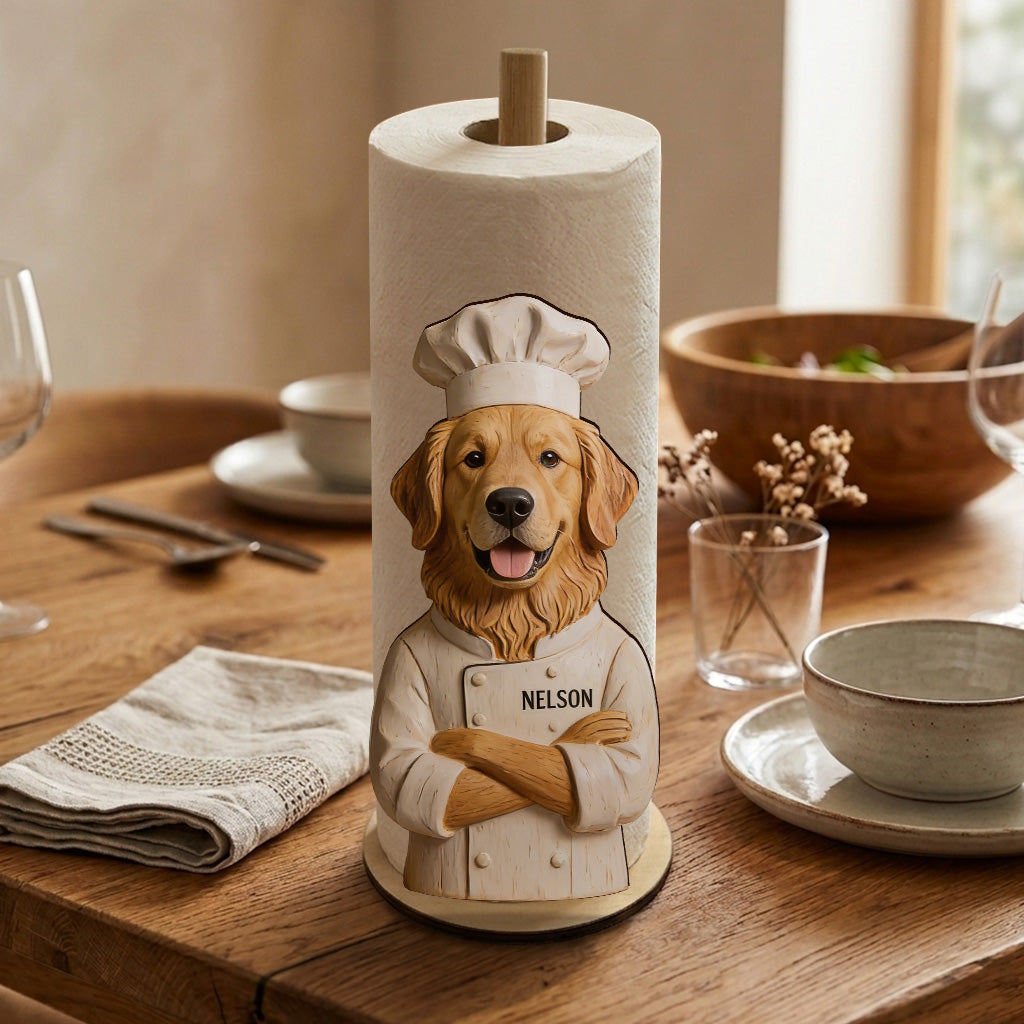 Personalized Chef Pug Paper Towel Stand Kitchen Decor Gift