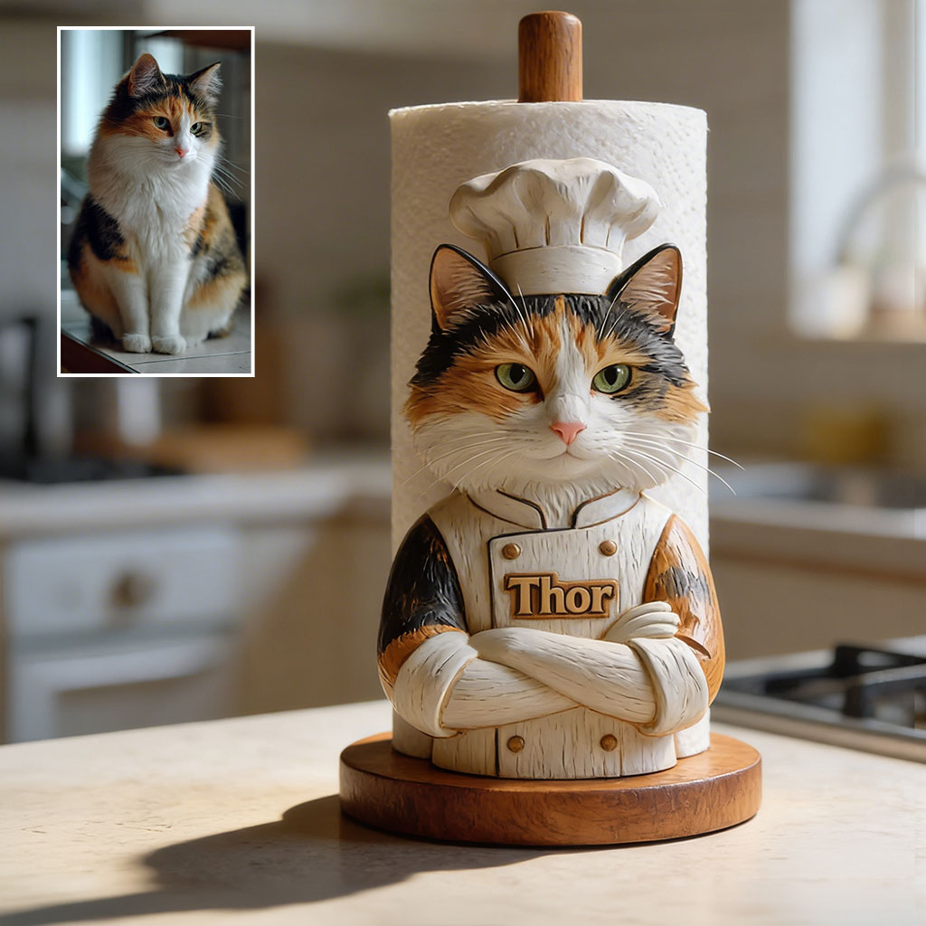 Personalized French Bulldog Chef Paper Towel Stand Kitchen Gift