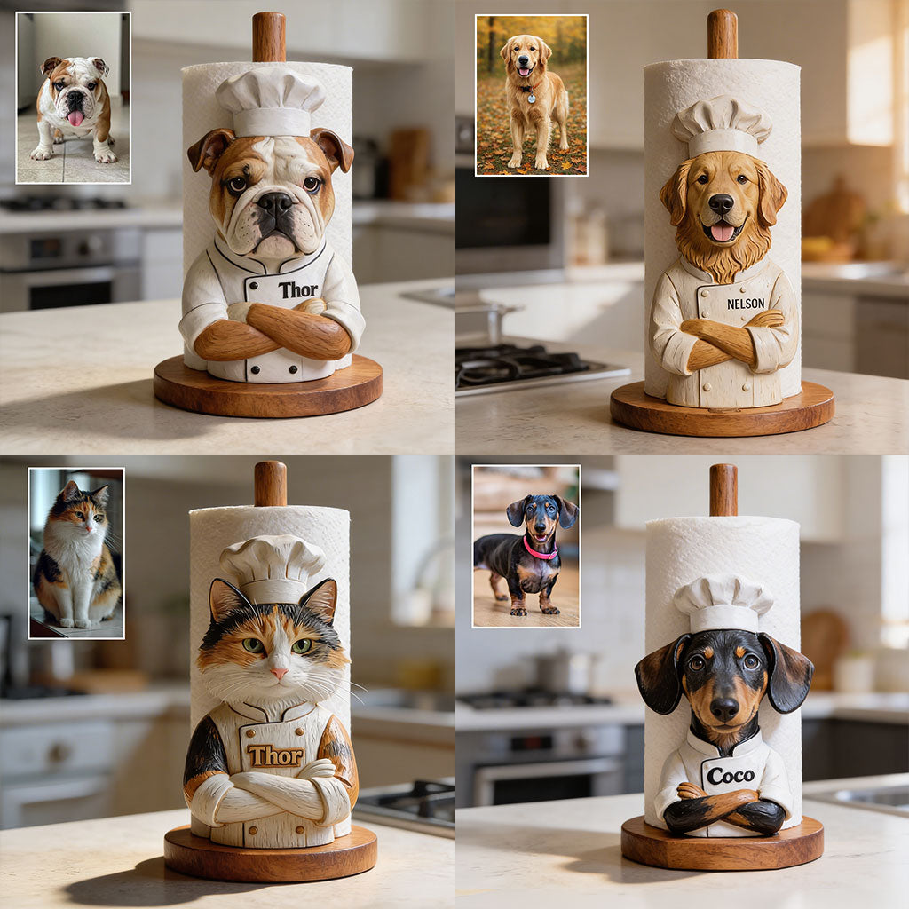 Personalized Chef Pug Paper Towel Stand Kitchen Decor Gift