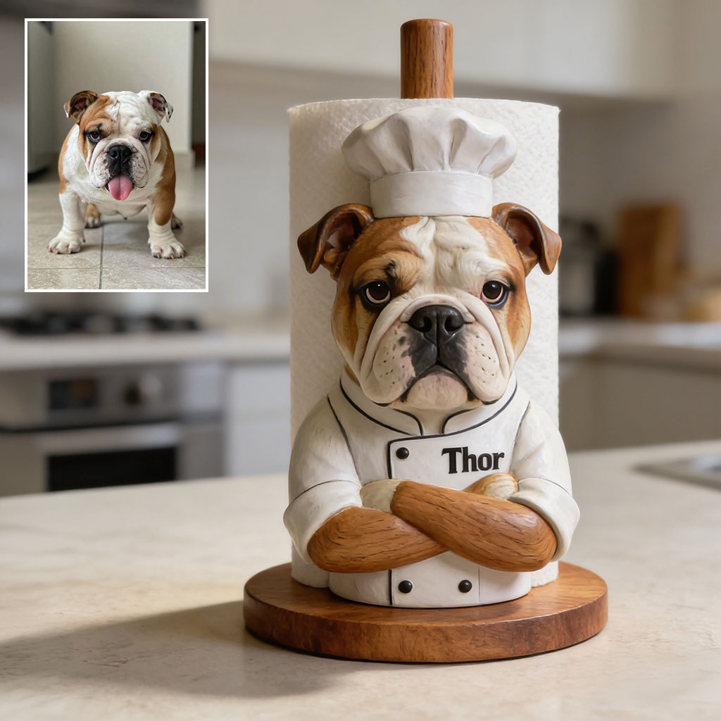 Personalized Brown Poodle Chef Paper Towel Stand Kitchen Decor Gift