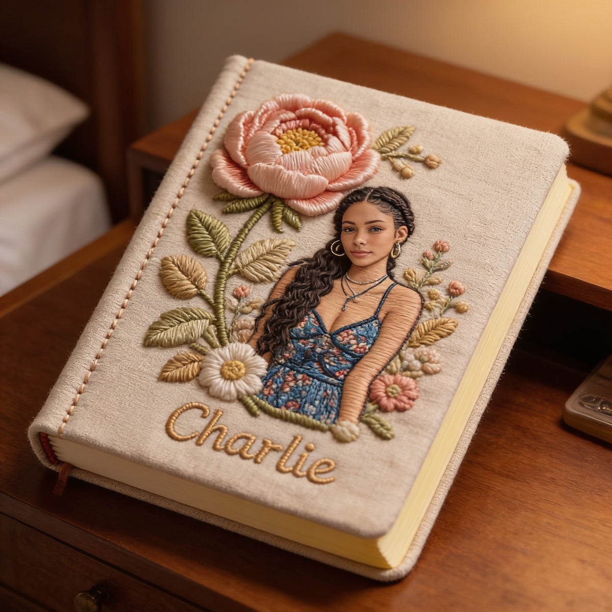 Personalized Birth Month Flower Latina Woman Floral Embroidered Leather Journal Self Love Gift