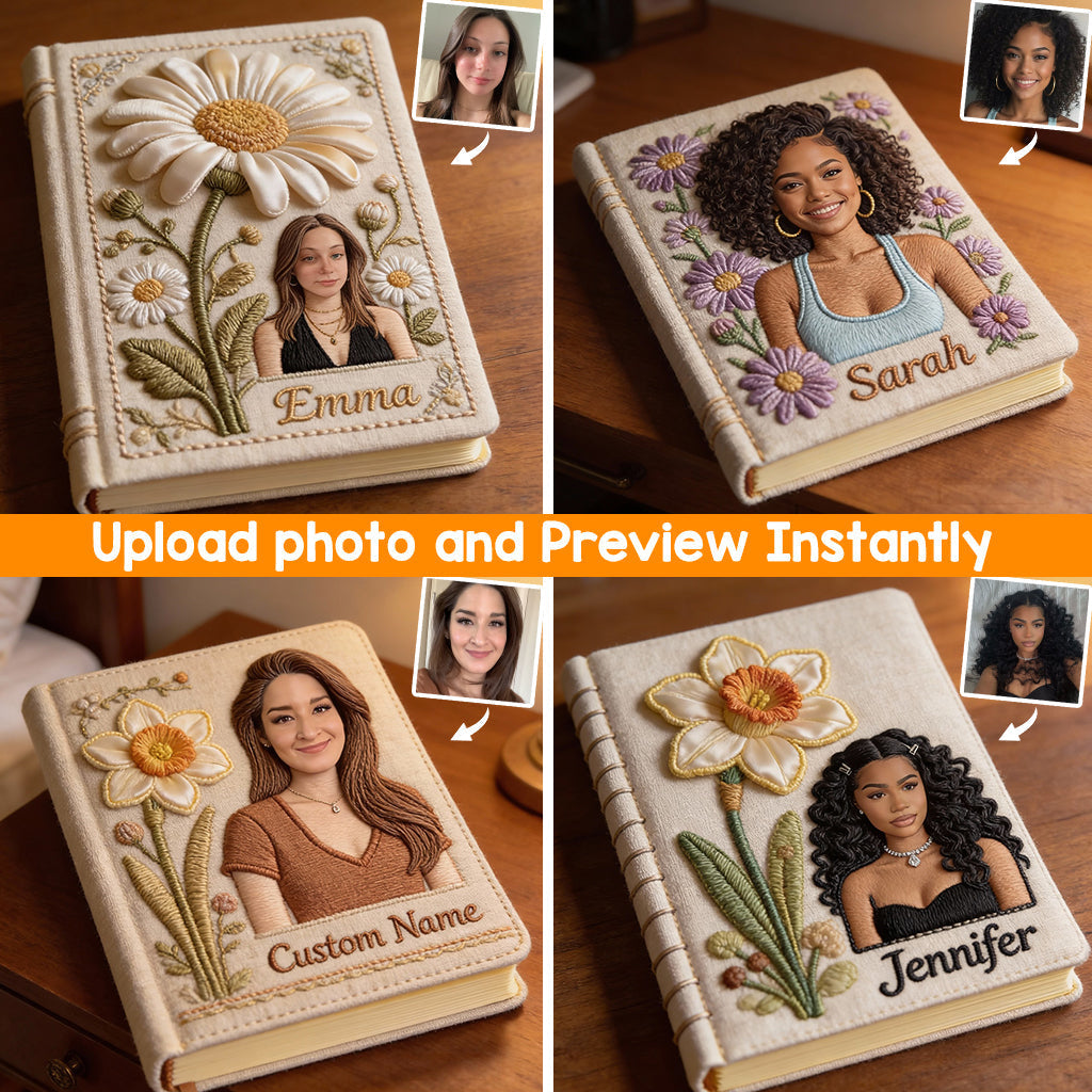 Personalized Birth Month Flower Latina Woman Floral Embroidered Leather Journal Self Love Gift