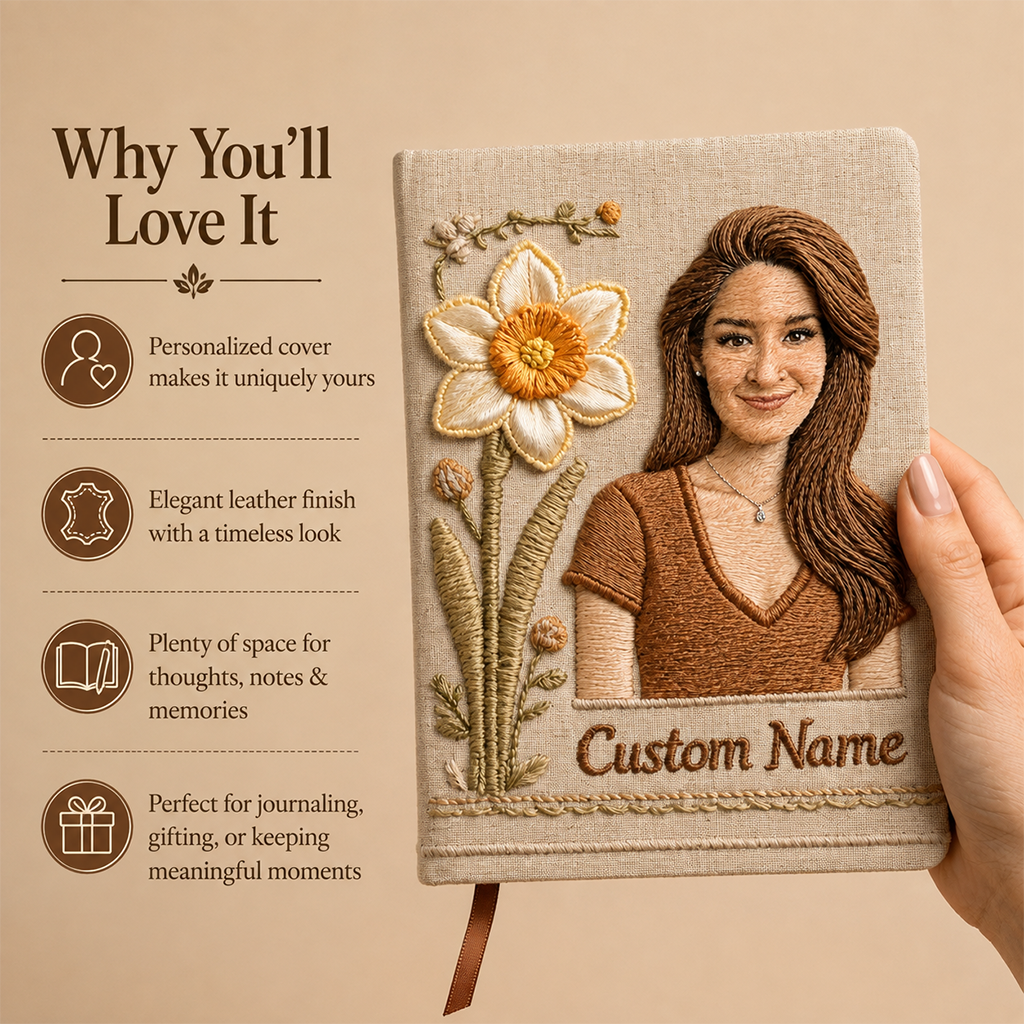 Personalized Birth Month Flower Leather Journal Custom Name Gift For Latina Mom