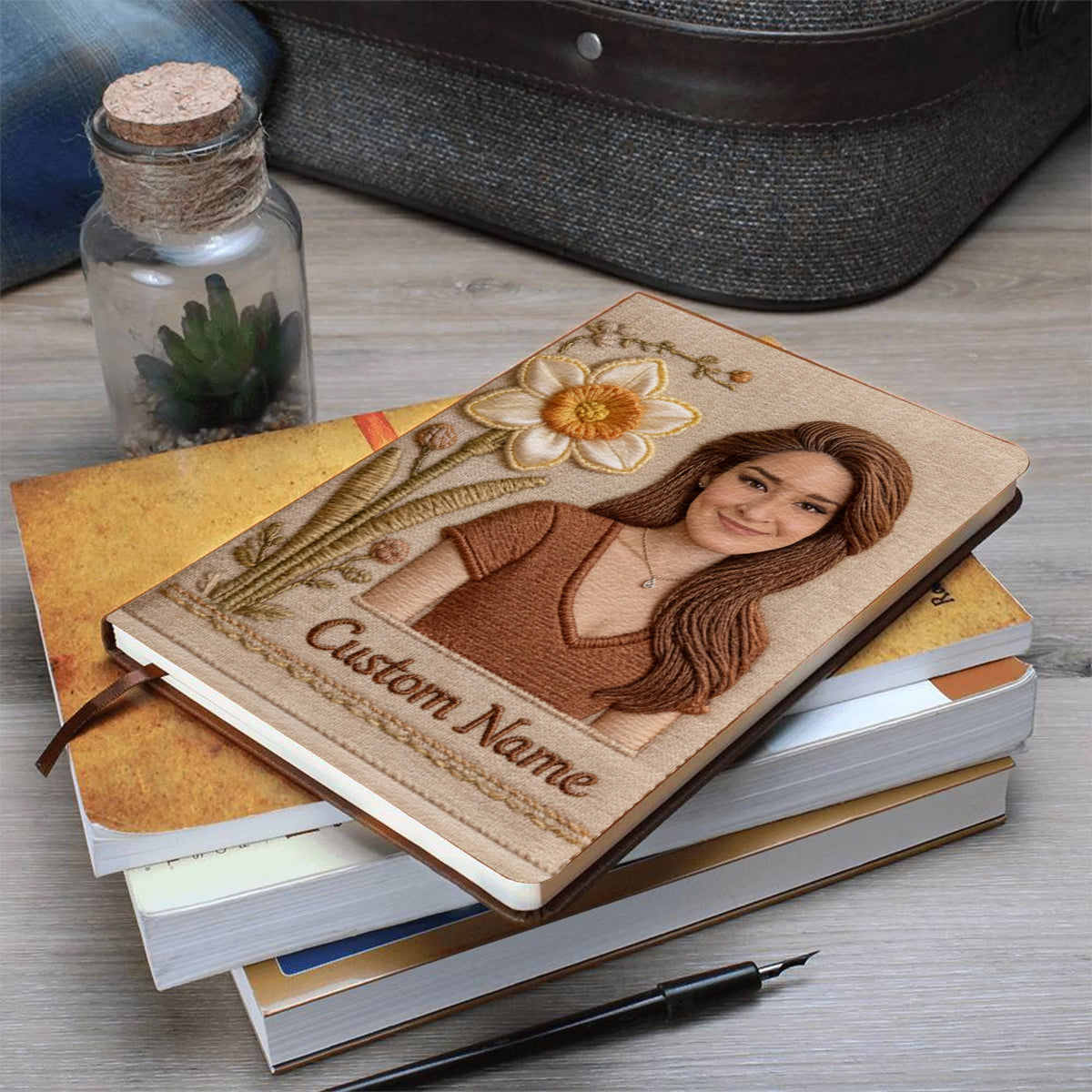 Personalized Birth Month Flower Leather Journal Custom Name Gift For Latina Mom