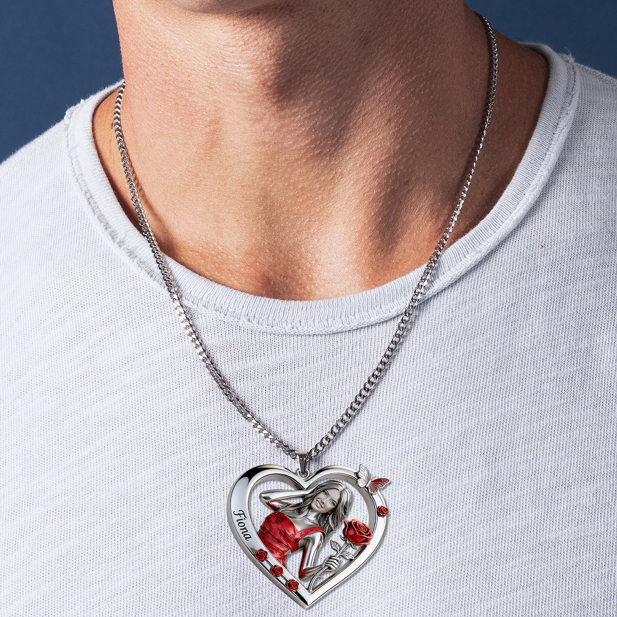 Personalized Elderly Grandmother Heart Shaped Pendant Necklace, Grandma Gift
