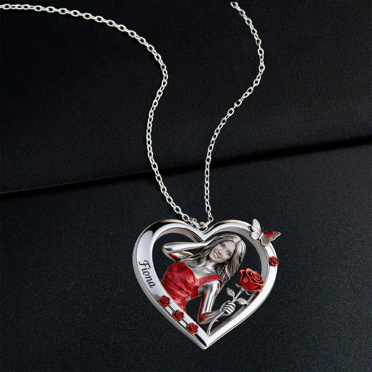 Personalized Birth Month Flower Black Woman Heart Pendant Necklace Keepsake Gift