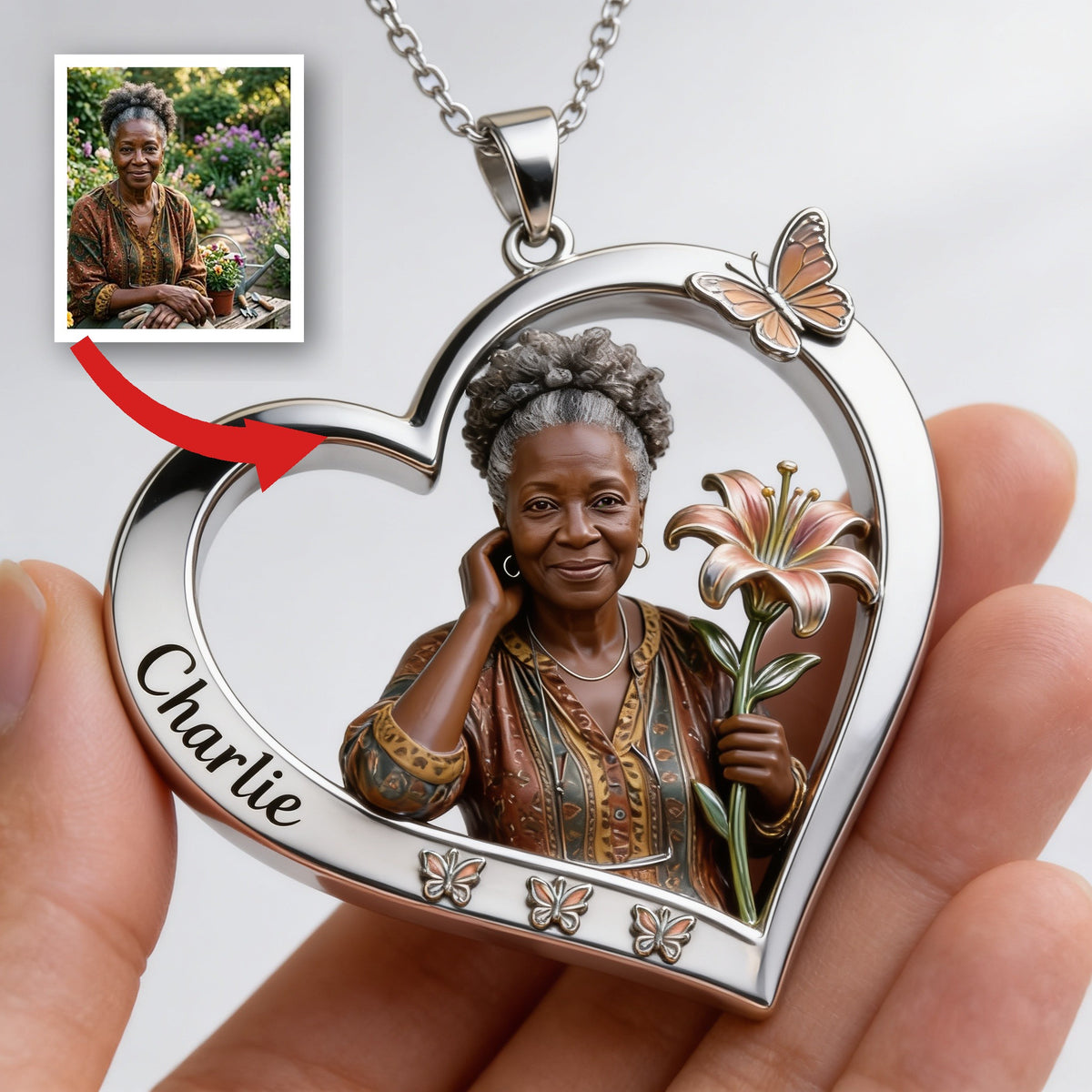 Personalized Birth Month Flower Black Woman Heart Pendant Necklace Keepsake Gift