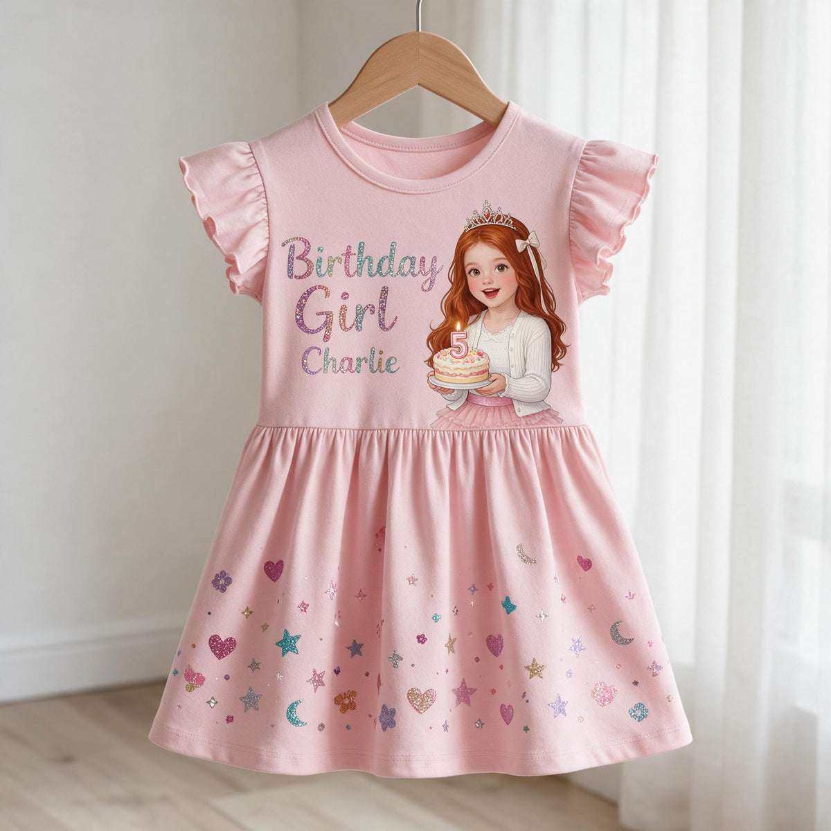 Personalized Birthday Little Latina Girl Ruffle Sleeve Dress, Custom Kid Gift