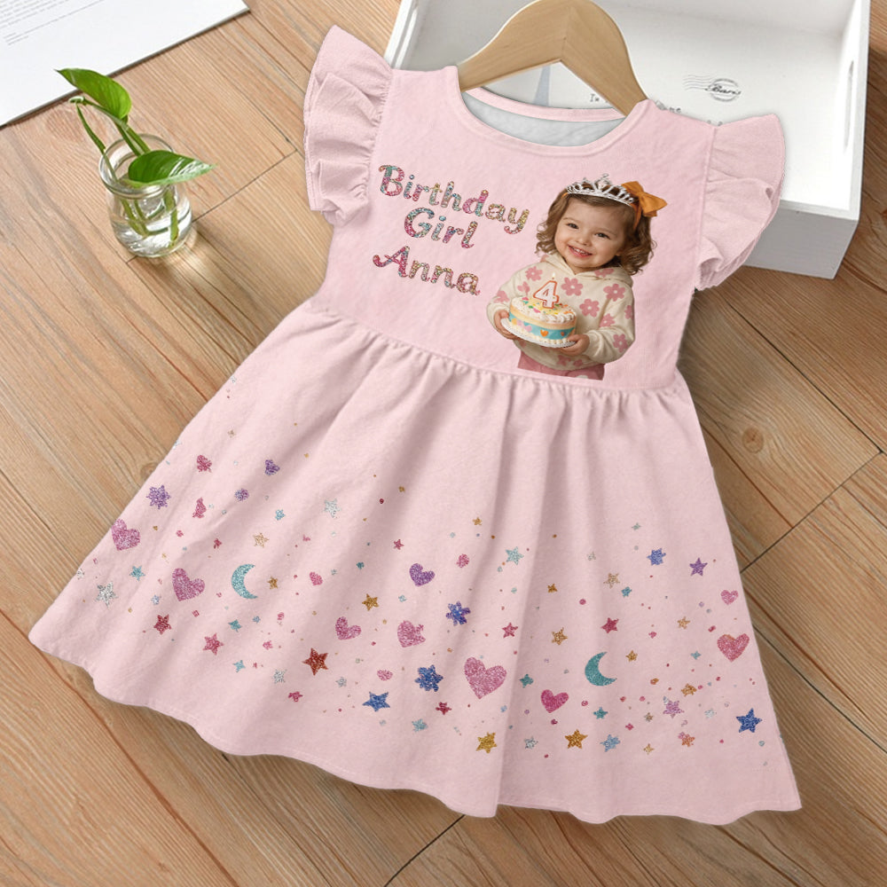 Personalized Birthday Little Girl Ruffle Sleeve Dress, Gift for Daughter Niece Granddaughter