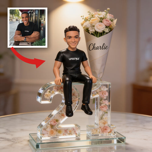 Personalized 21st Birthday Black Man Flower Bouquet Custom Shaped Acrylic Plaque Gift For Him