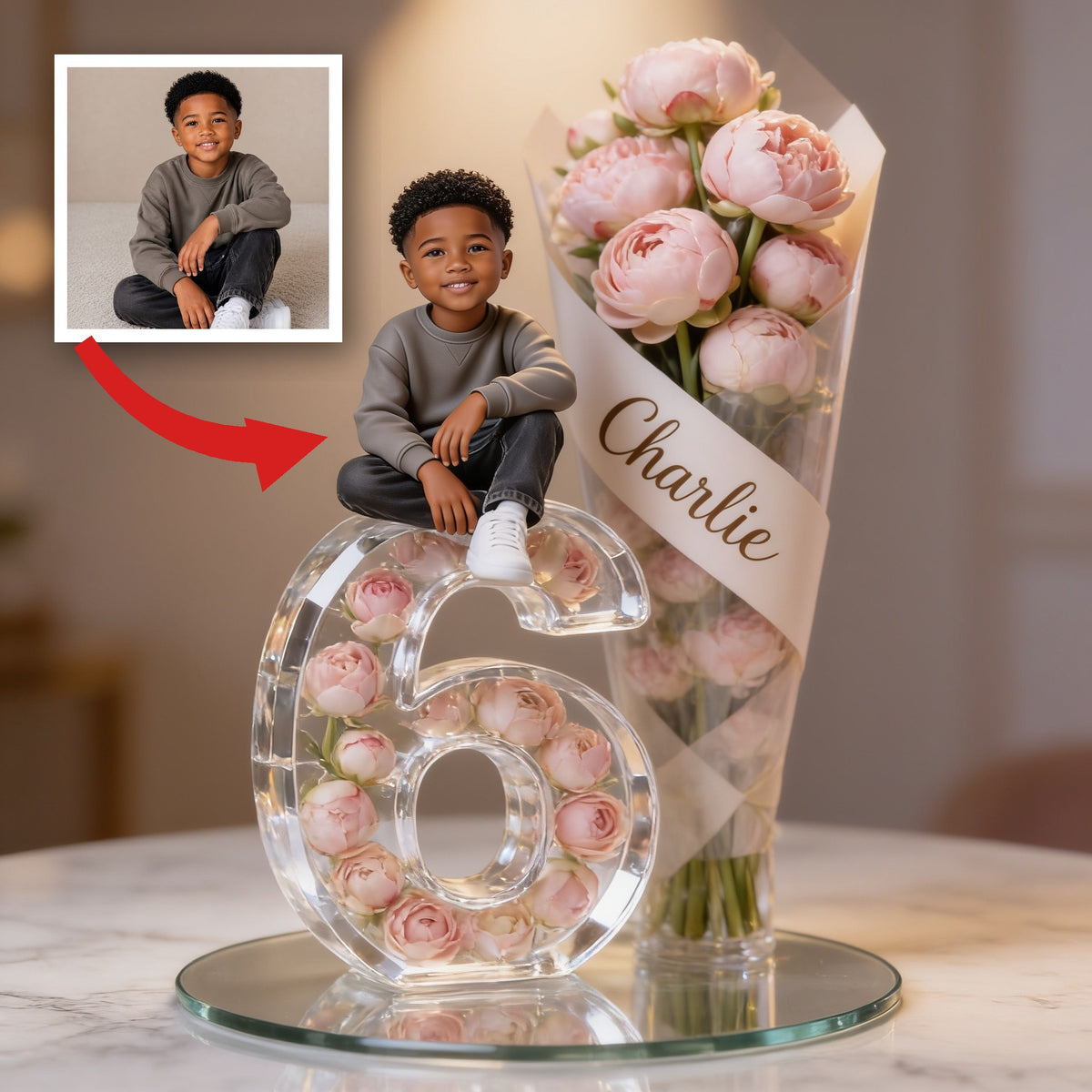 Personalized Birthday Black Little Boy Custom Shaped Acrylic Plaque Son Grandson Nephew Gift