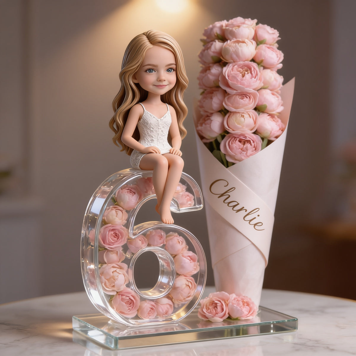 Personalized Birthday Little Girl Flower Bouquet Acrylic Plaque Gift For Daughter Granddaughter Niece