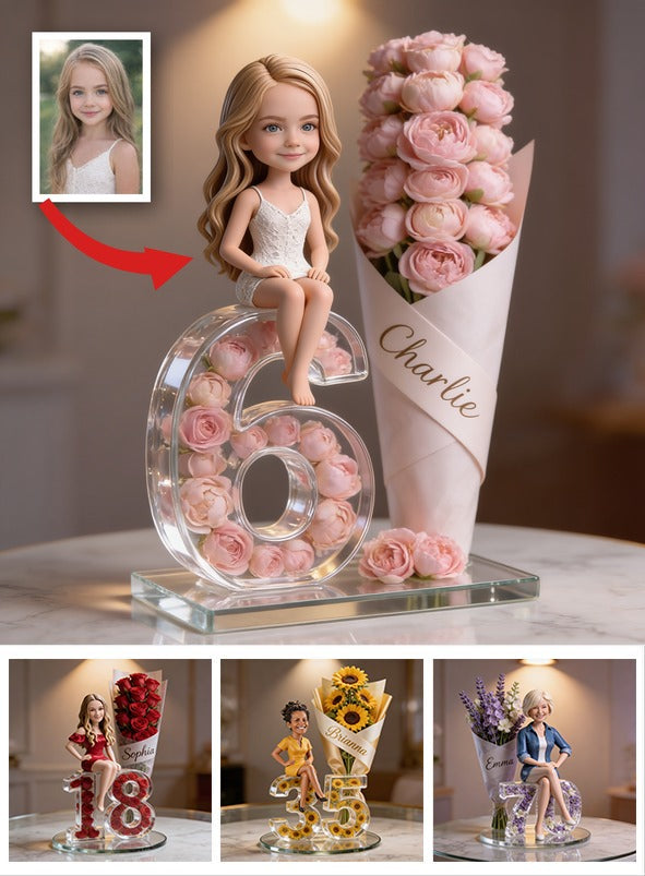 Personalized Birthday Little Girl Flower Bouquet Acrylic Plaque Gift For Daughter Granddaughter Niece
