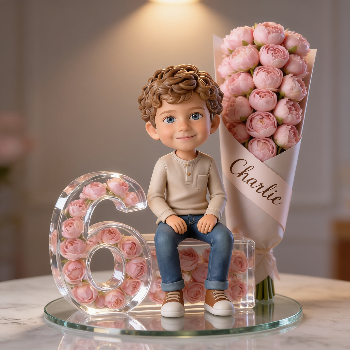 Personalized Birthday Latina Little Boy Flower Bouquet Number Custom Acrylic Plaque Son Grandson Gift