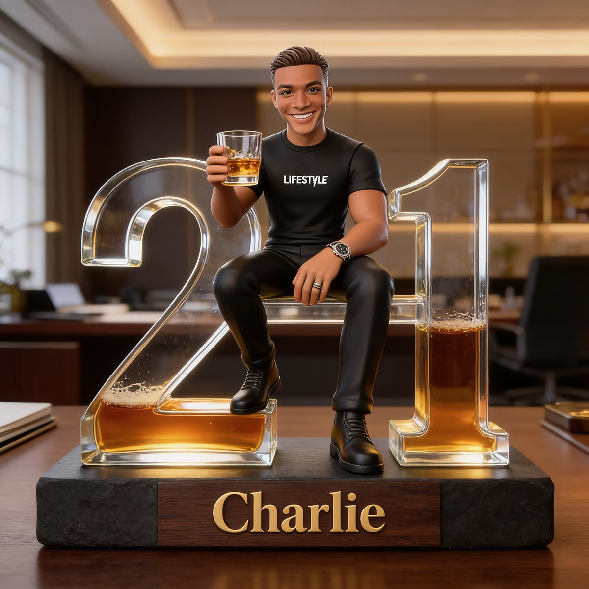 Personalized 21st Birthday Black Man Custom Shaped Acrylic Plaque Gift for Him