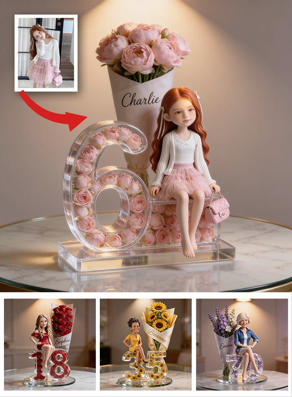 Personalized Birthday Latina Little Girl Flower Bouquet Acrylic Plaque Gift for Daughter Granddaughter