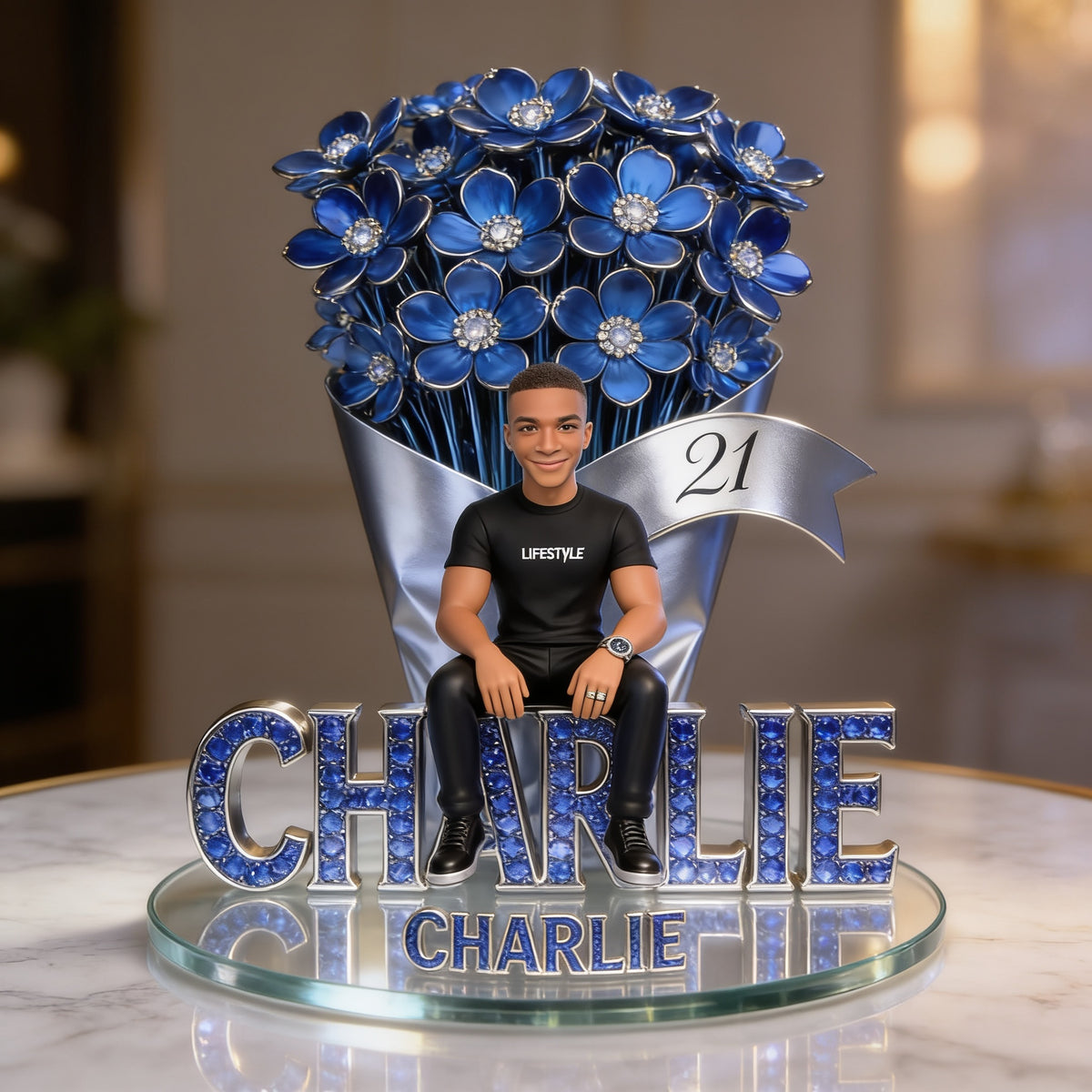 Custom Photo 21st Birthday Black Man Shaped Acrylic Plaque, Gift for Him
