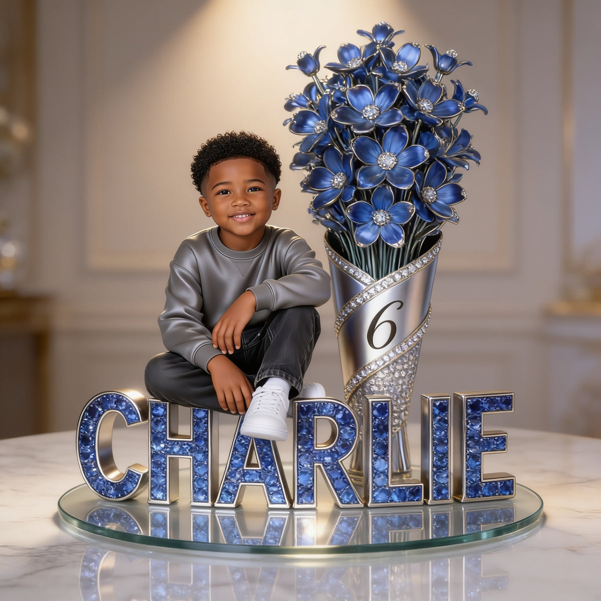 Custom Photo Birthday Black Little Boy Shaped Acrylic Plaque - Son Grandson Nephew Gift