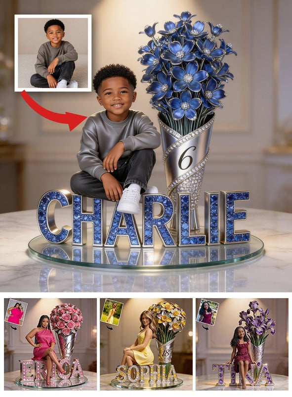Custom Photo Birthday Black Little Boy Shaped Acrylic Plaque - Son Grandson Nephew Gift